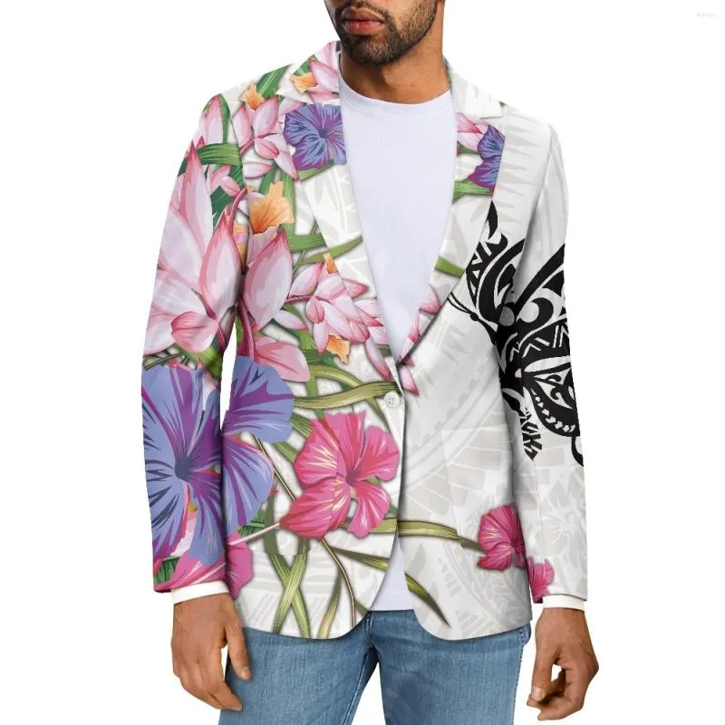 Men's Suits Polynesian Tribal Hawaiian Totem Tattoo Hawaii Prints Fashion Causal Long Sleeve Slim Men Suit Jacket V-Neck Officewear