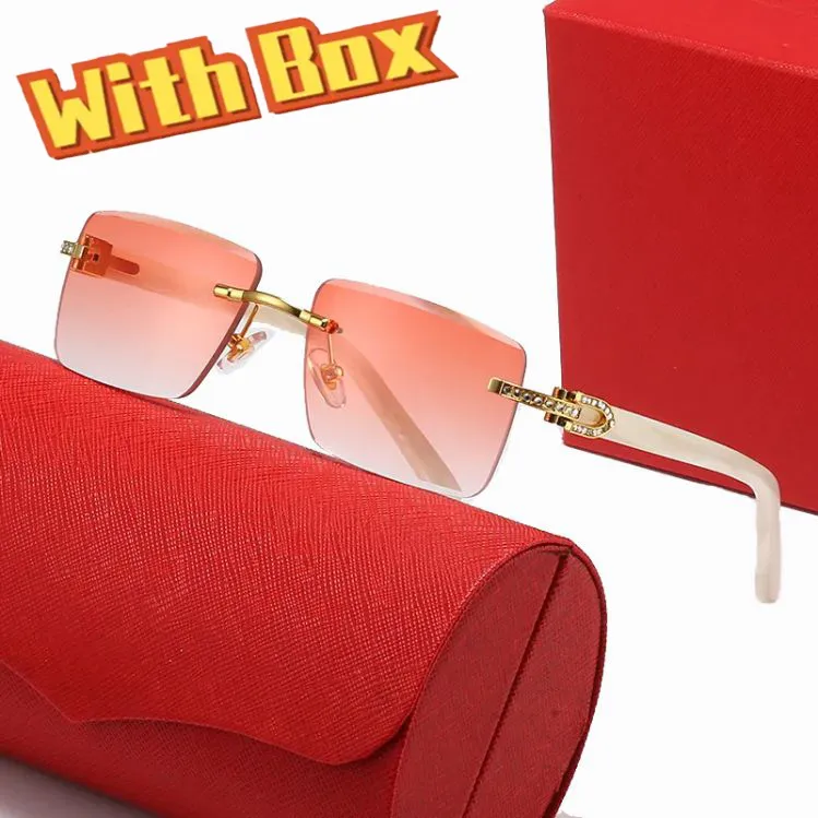 New 2023 rimless carti glasses fashion women sunglasses metal Wooden goggle Rectangle men eyeglasses man leisure time Adumbral polarized sunglasses With Box