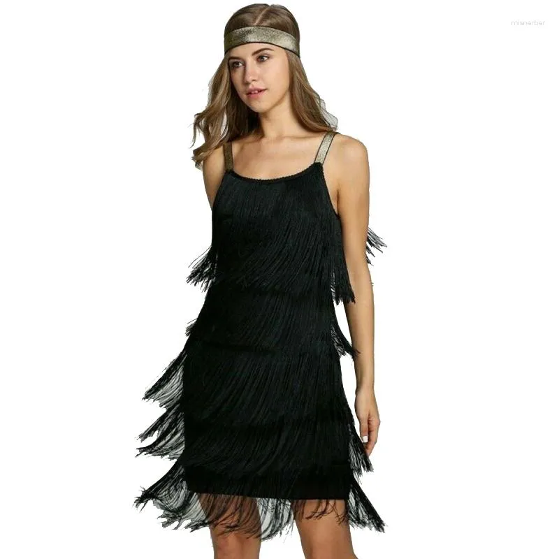 Casual Dresses Women's Fashion Sleeveless Backless Tassel Dress Cocktail Great Gatsby Party Retro Dance Costume