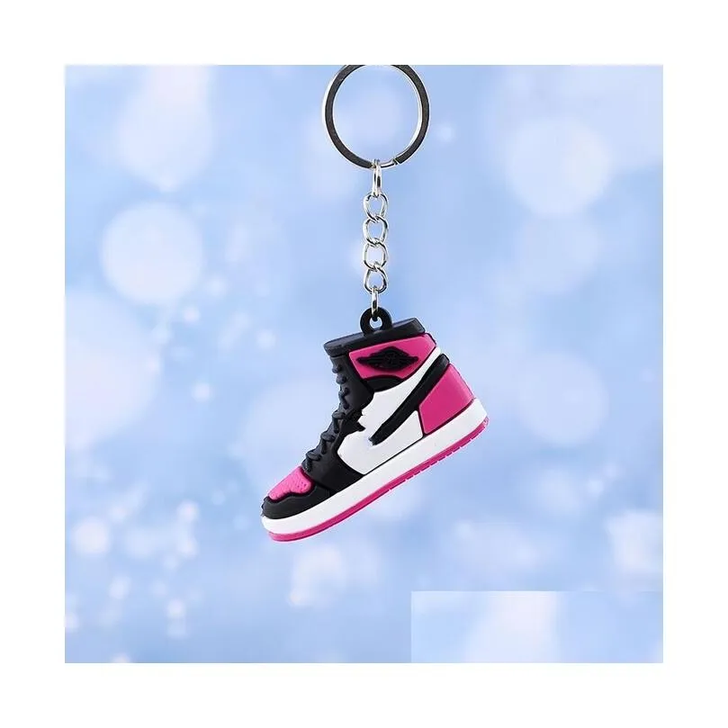 Keychains Lanyards Designer Mini 3D Sneaker Keychain Men Women Kids Key Ring Gift Shoes Handbag Chain Basketball Sile Drop Dhovi