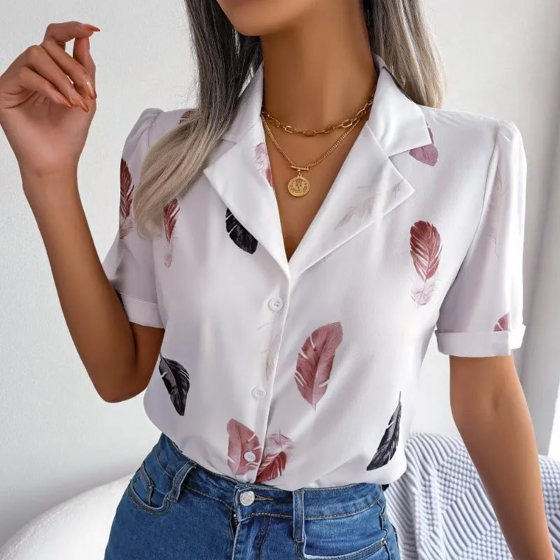 Blouses Pour Femmes l gantes Plumes Imprimer Chemises Femmes 2023