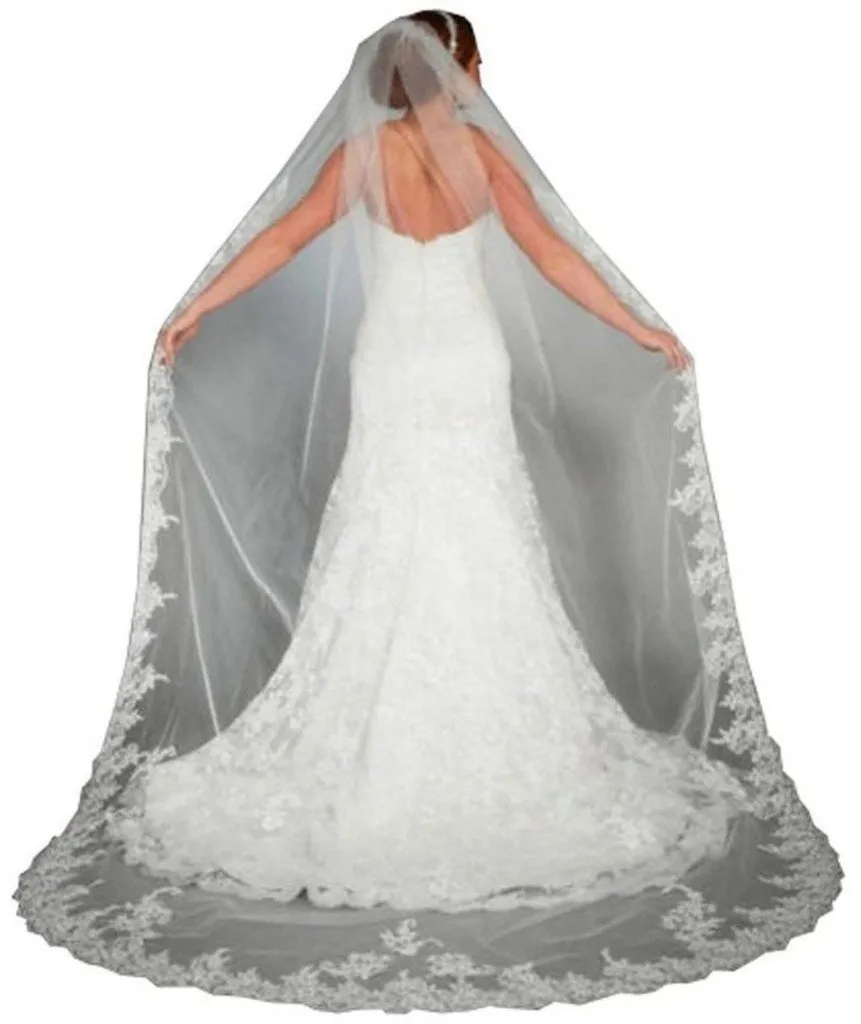 Veli Da Sposa 2024 Appliques Cathedral Tulle Veil Con Rivestimento