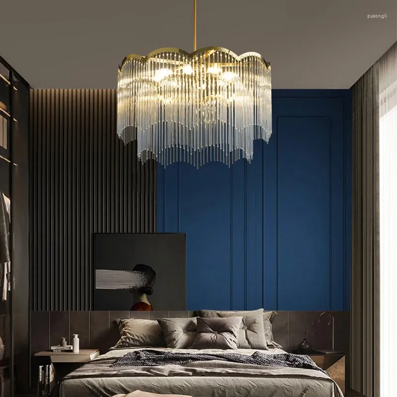 Lampes Suspendues Lustre En Cristal De Luxe Italien Lumière Post-moderne Minimaliste Atmosphérique Salon Lampe Designer Tzitzit Chambre Principale