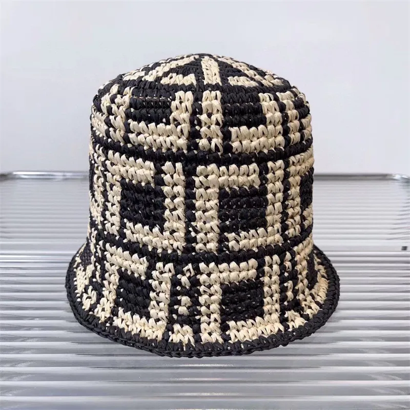 Fashion Casual Bucket Hat Designer Straw Hats Hand Woven Beach Cap High Quality 2 Style Letter Brand Casquette Mens Women Caps