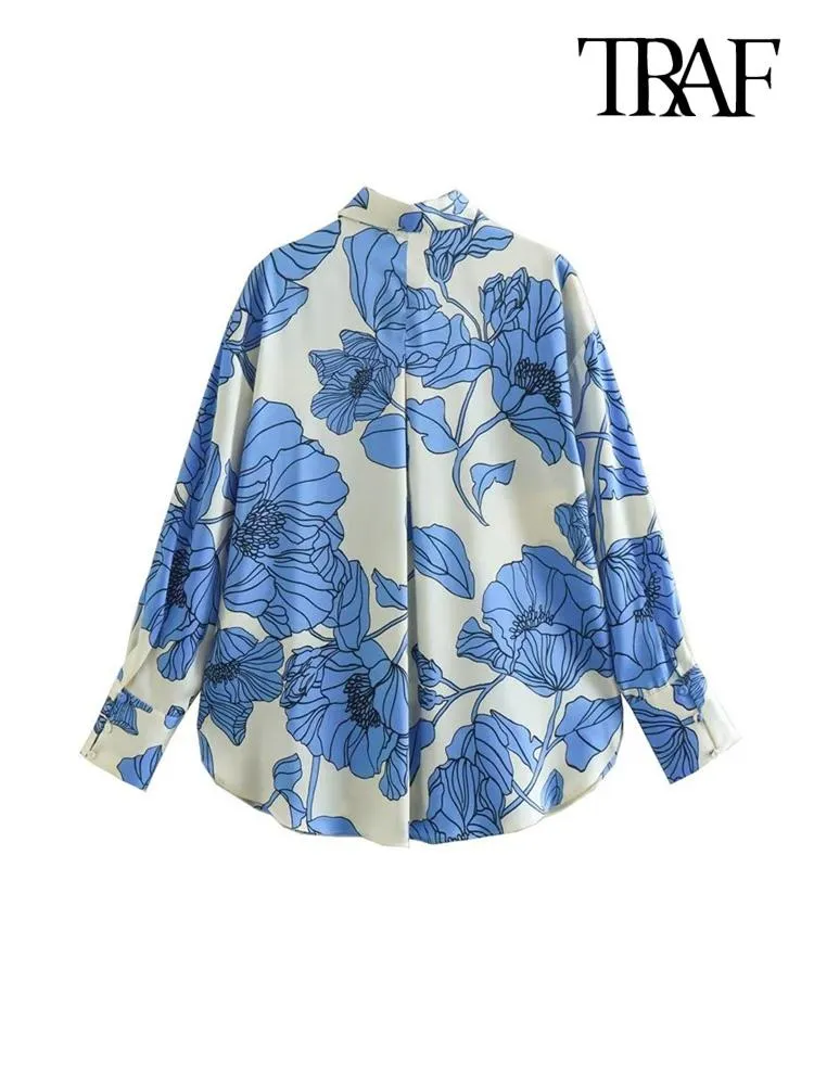 Sets Traf Women Fashion Floral Print Flowy Shirts Vintage Long Sleeve Front Button Female Blouses Blusas Chic Tops