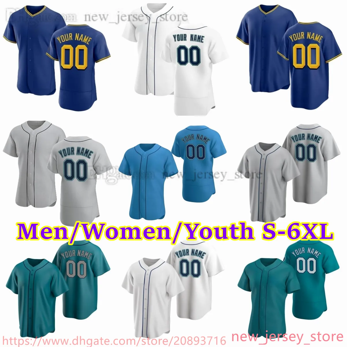 مخصص NCAA S-6XL البيسبول Jersey 51 Ichiro Suzuki 58 Castillo 11 Edgar Martinez 44 Julio Rodriguez 24 Ken Griffey Jr. 68 George Kirby 3 J.P. Crawford Stitched Jerseys