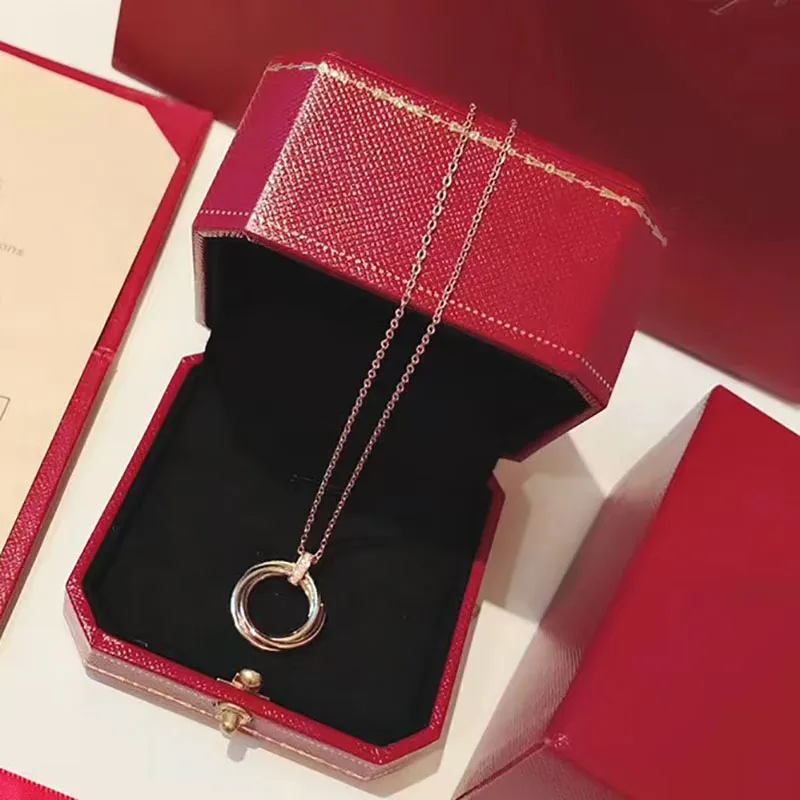 With box necklaces trinity pedndant necklaces gold chain classic fashion designer luxury jewellery cjewler catier jewelries womens woman stainless steel jewelry