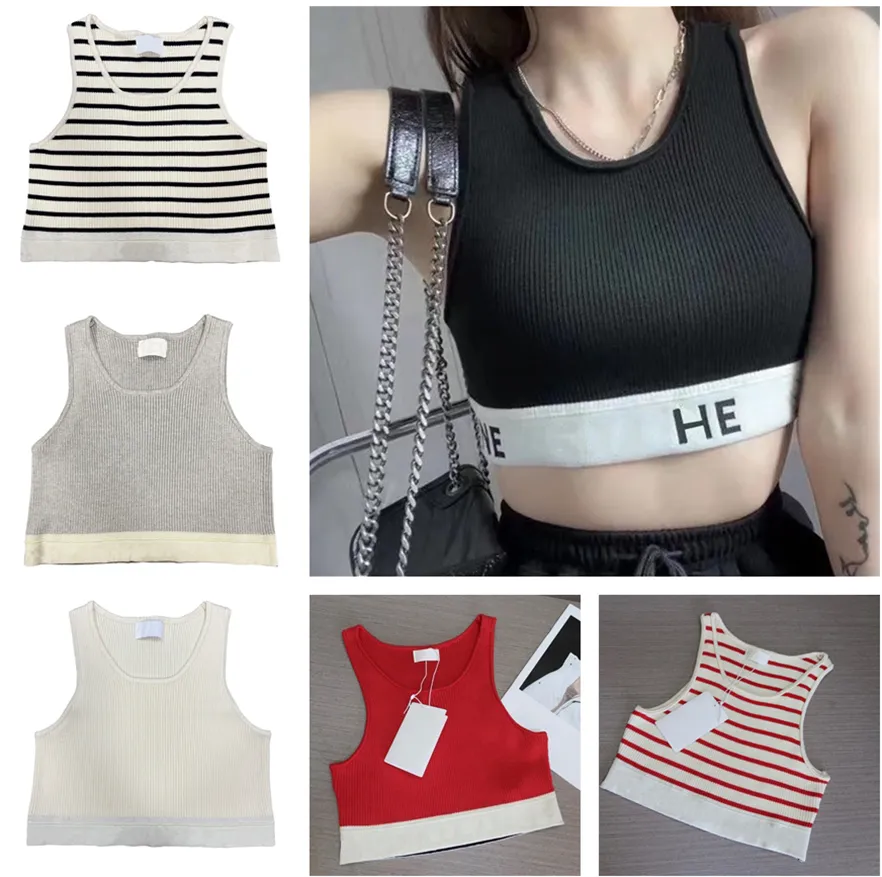 Designer Topps Women's Tanks Knits Black Red Stripe Fashion Letter Sexig Vit Crop Tops Slim Workout Yoga Tank Tops Skims Vest T Shirt Ladies Dressy Cami Teen Bra vs Bras