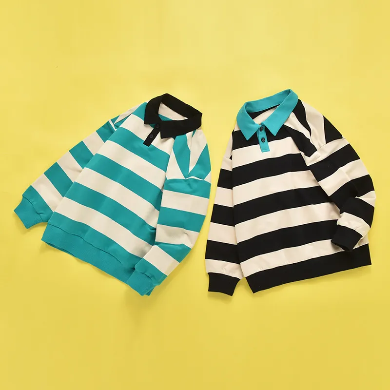 Hoodies Sweatshirts Cotton Fat Kids Fashion Top Boys POLO Collar Sweater Autumn Children s Korean College Style Stripe Lapel Baby Pullover 230725