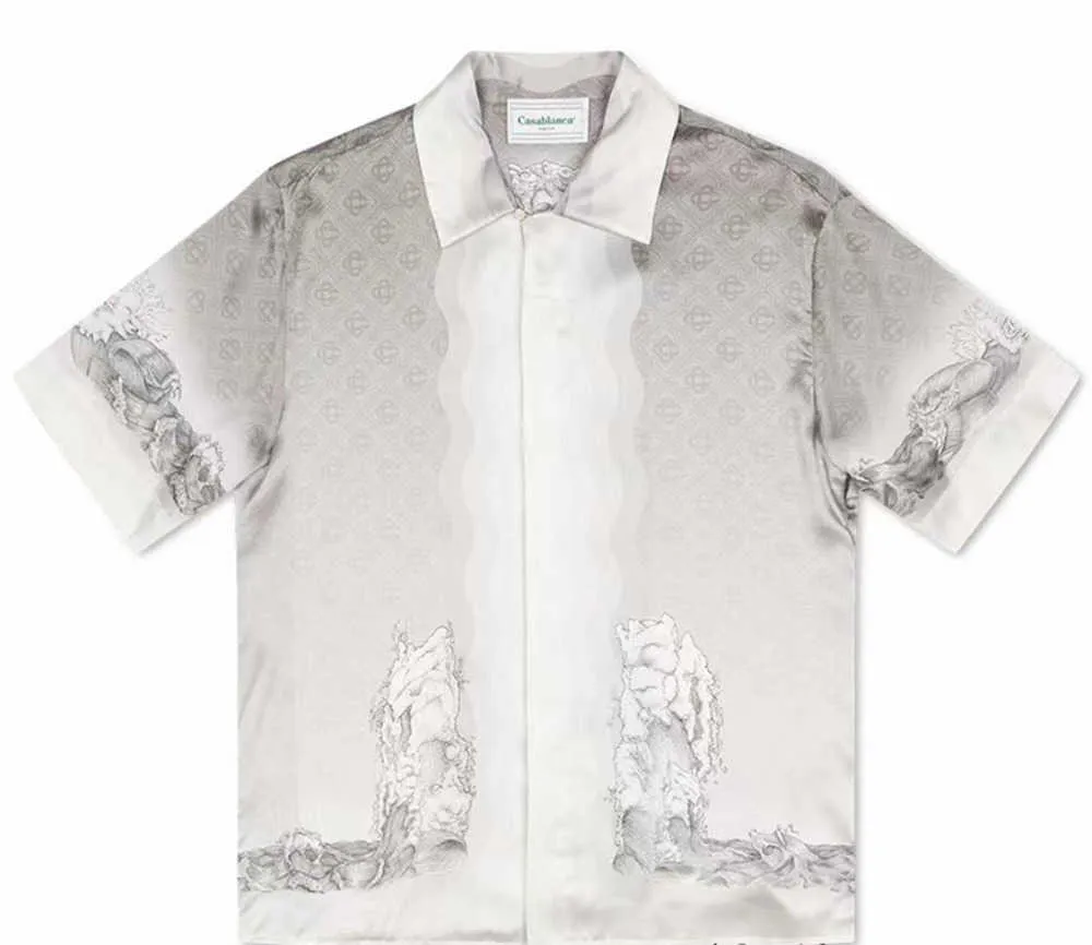 Camicia abbottonata Casablanca 22ss Coppia di camicie a maniche corte sciolte da uomo e da donna con stampa in gesso Guardian stampa in bianco e nero sfumato