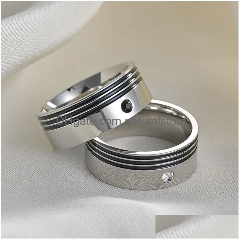 حلقات حلقات الزوجين خاتم من الفولاذ المقاوم للصدأ من الفولاذ المقاوم للصلب الزركون المرصع بالرجال للرجال أزياء المجوهرات فالنتينز هدية إسقاط تسليم DH6XU