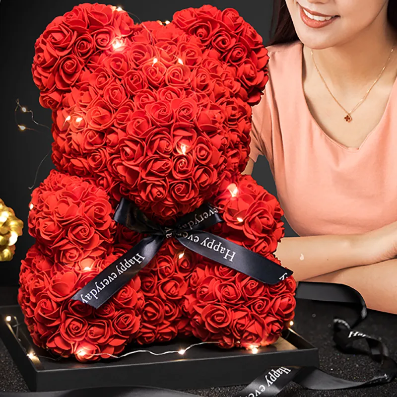 Torkade blommor Teddy Rose Bear Artificial Wedding Heart Decoration Home Valentines Party Girl Friend Anniversary Gift 230725