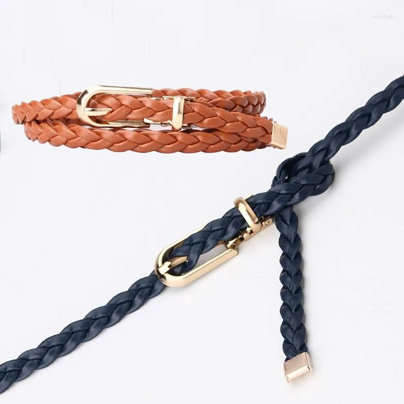 Belts 2023 Fashion Women's Knotted Decorative Braided Belt Candy Color Small Simple Personality Clip Buckle Wholesale