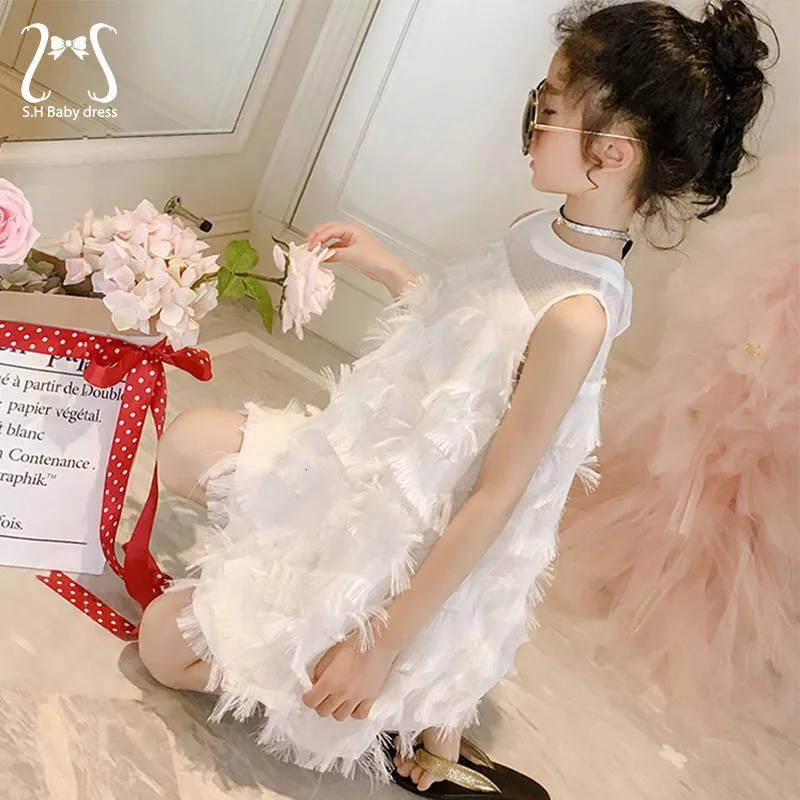 Robes de fille Robes de fille pour une fête très élégante Mode d'été Plume Princesse Robe de soirée Vêtements pour enfants 3 à 13 ans Costume pour enfants 230725