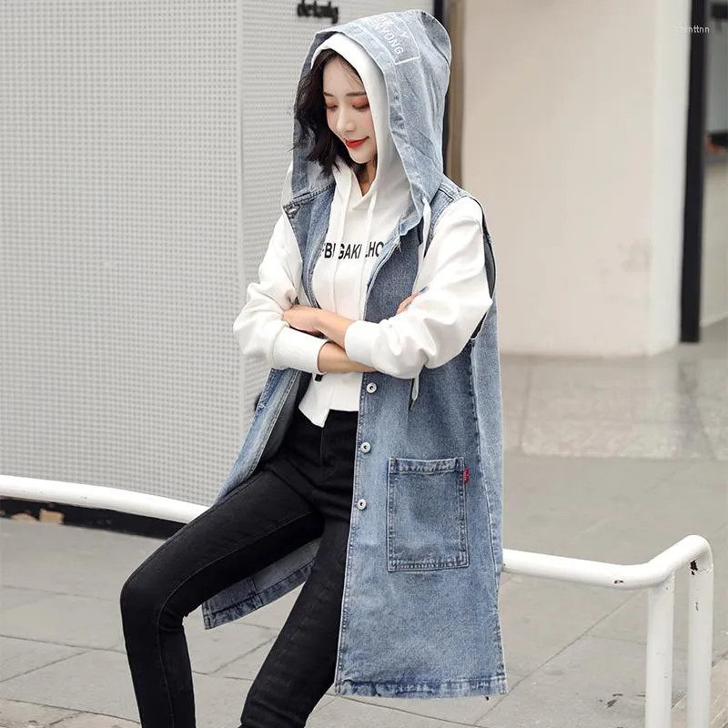 Women's Vests Jeans Vest Coat Spring Jackets Hooded Casual Sleeveless Denim Jacket 2023 Autumn Student Big Size Outwear