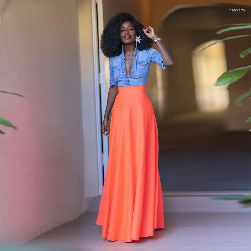 Orange High Waist Maxi Skirt For Womens Birthday Party Fashionable Saias  Floor Length Summer Maxi Skirts From Peacearth, $37.22