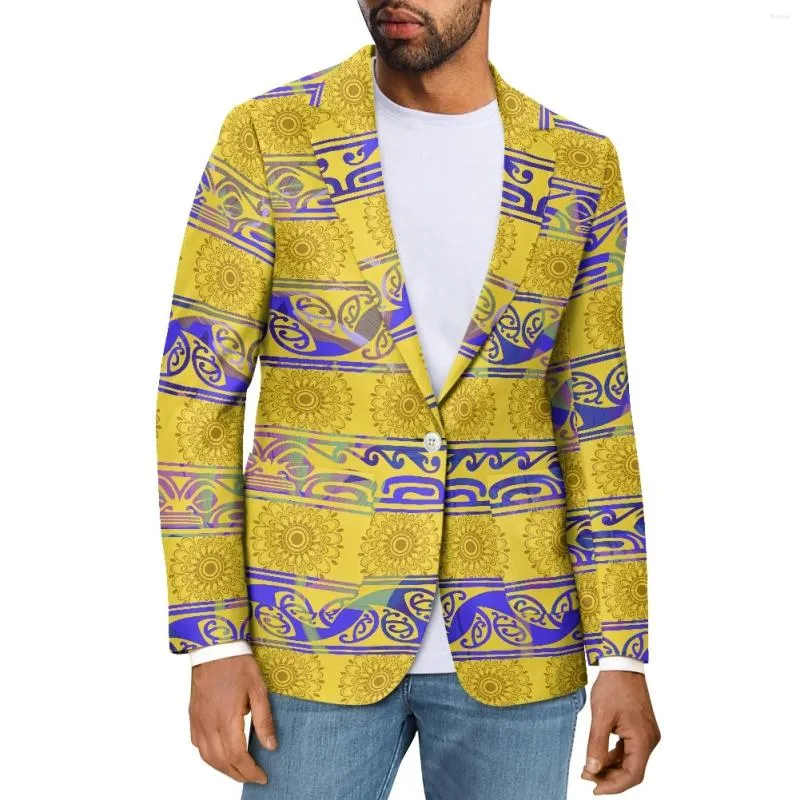 Abiti da uomo Tribale polinesiano Pohnpei Totem Tatuaggio Stampe Moda di alta qualità Giacca da abito elegante Casual Slim Fit Abbigliamento da ufficio