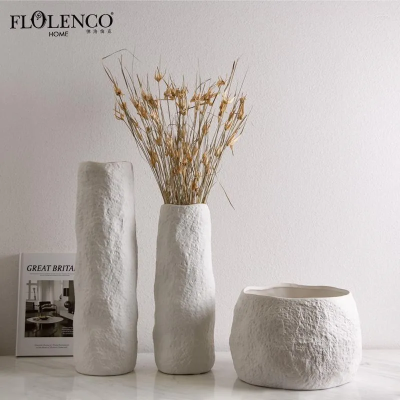 Vasi Minimalista Decorazione della casa Vaso di lusso Accessori per interni Biscotto in ceramica bianca per la decorazione domestica