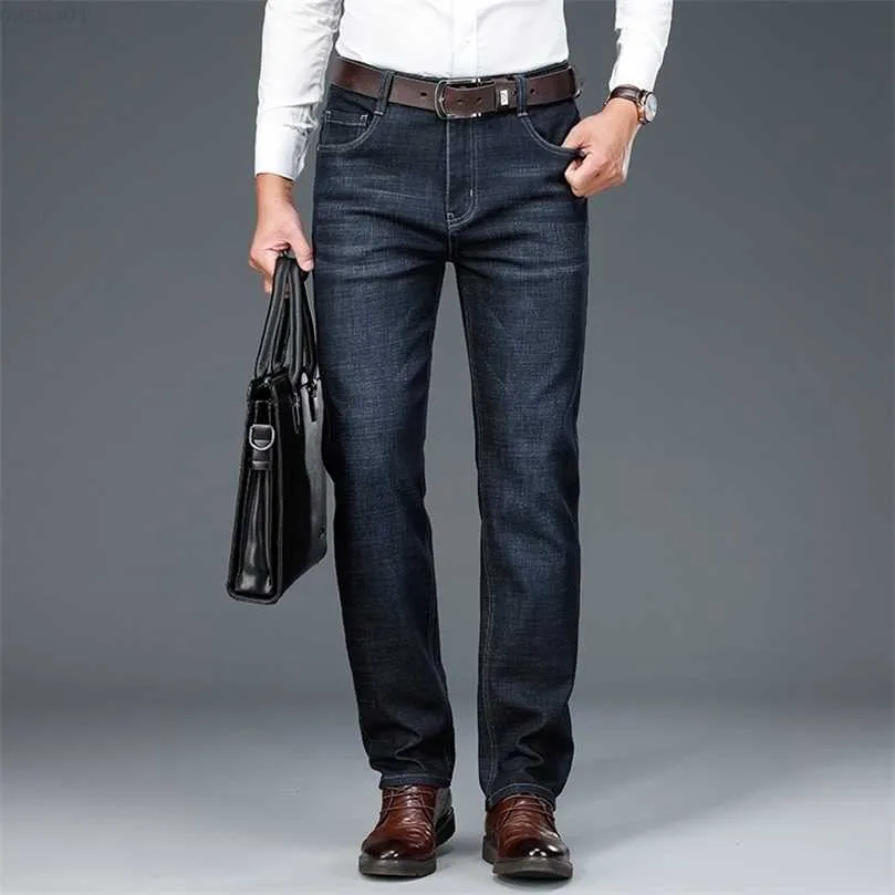 Men's Autumn Business Jeans Men Classic Style Dark Blue Cotton Stretch Denim Pants Male Straight Brand Trousers 210318 L230726