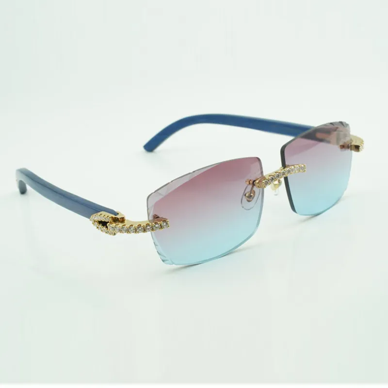 Nouvelles lunettes de soleil en diamant moissanite pour hommes et femmes, lunettes de soleil en bois bleu, taille 3524015: 57-18-140mm