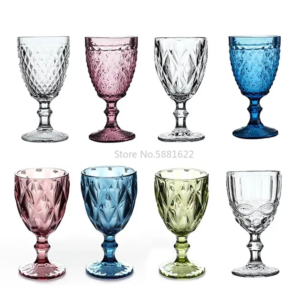 Verres à vin 4pcsSet Verre à gobelet coloré 300 ml 105 oz Diamant Relief Épaissie Champagne Eau Jus Coupe el Mariage Articles ménagers 230725