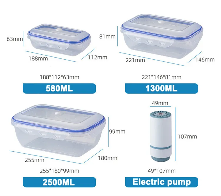 Reusable Leak Proof Lunch Bento Boxs Kitchen Refrigerator Plastic Vacuum Airtight Food Storage Containers With Lock Lid And Pump