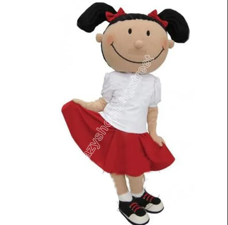 Nova fantasia de mascote de menina super fofa para adultos, tema de desenho animado, fantasia, traje de vestuário de anúncio, vestido de brincar