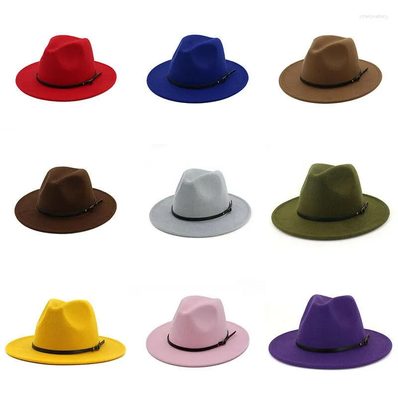 Berets Panama Women Felt Jazz Hat Wide Outback Men Cowboy Brim Wool Fedora Hats Winter Trilby Cap Trend Gambler Wholesale