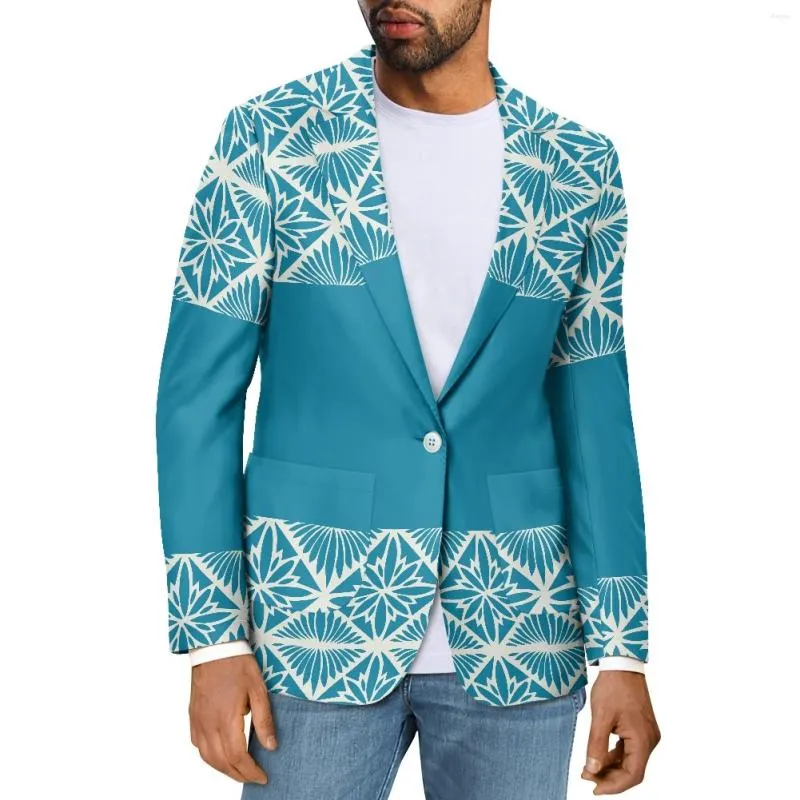 Men's Suits Polynesian Tribal Fijian Totem Tattoo Fiji Prints Business Elegant Fashion Casual Blazer Men Slim V-Neck Long Sleeve Suit Coat