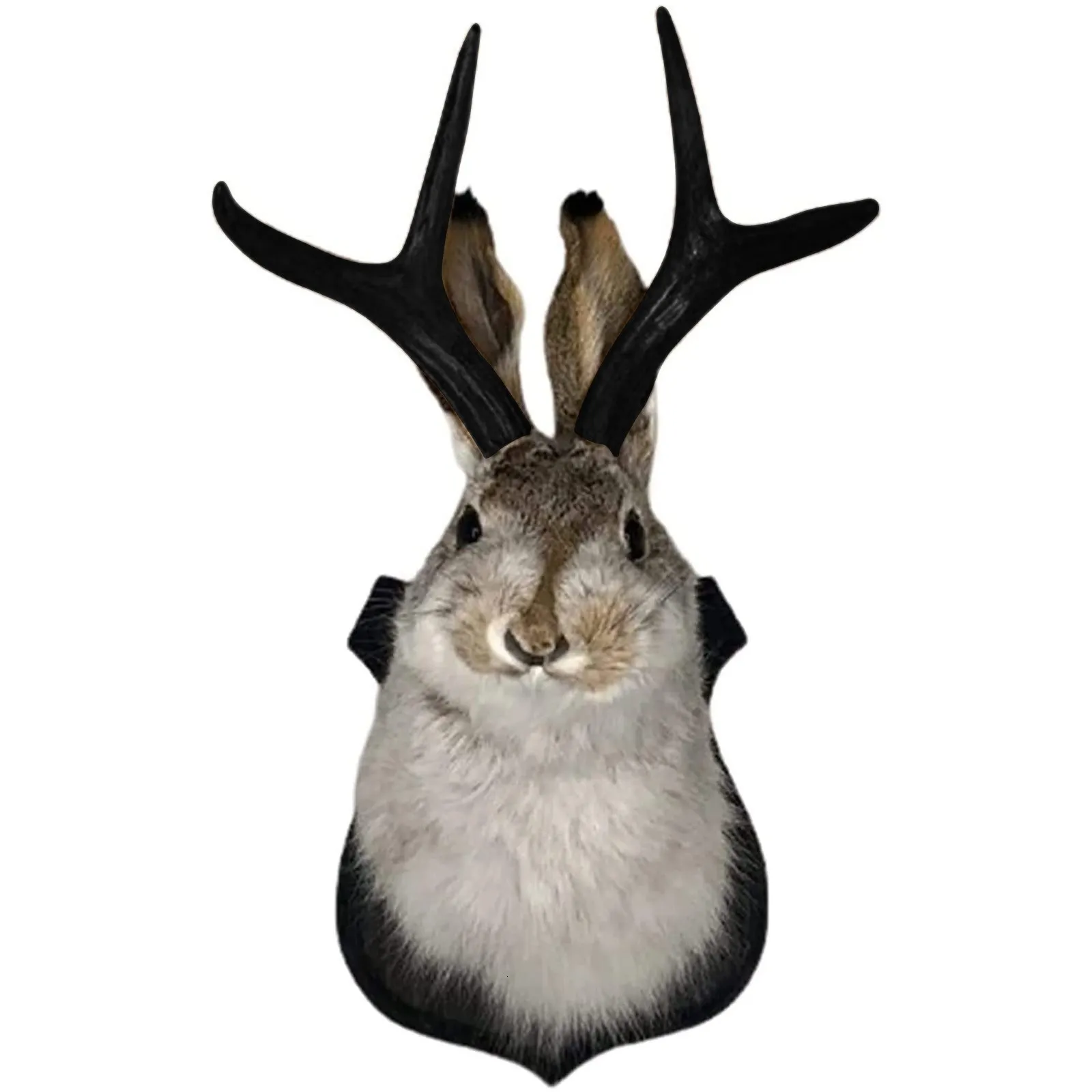 Rabbit Taxidermy Head Wall Decor With Deer Antlers Animal Figurine Home ...