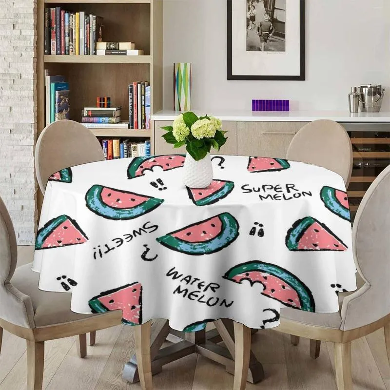 Table Cloth Round Tablecloth 60 Inch Cover Tabletop Decoration Waterproof Cloths For Dining Watermelon Background