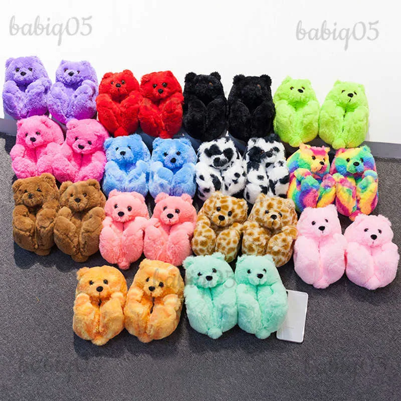 Slippers Children Winter Warm Teddy Bear Slippers Christmas Girl Boy Baby Plush House Shoes Kids Indoor Funny Cartoon Soft Anti-slip Boot babiq05