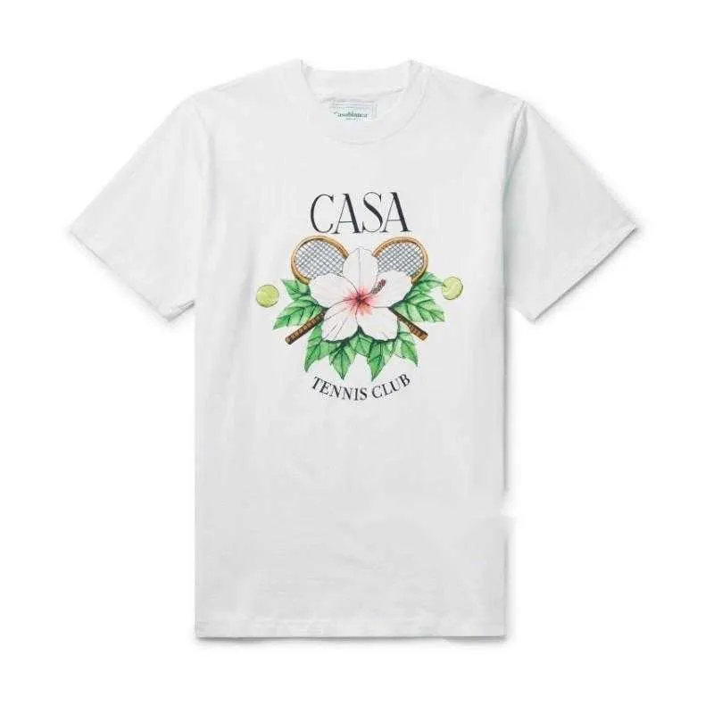 23SS CASABLANCA camiseta de grife masculina Tennis Club Estampa de flores masculina e feminina Camiseta de manga curta com gola redonda e descontraída Moda