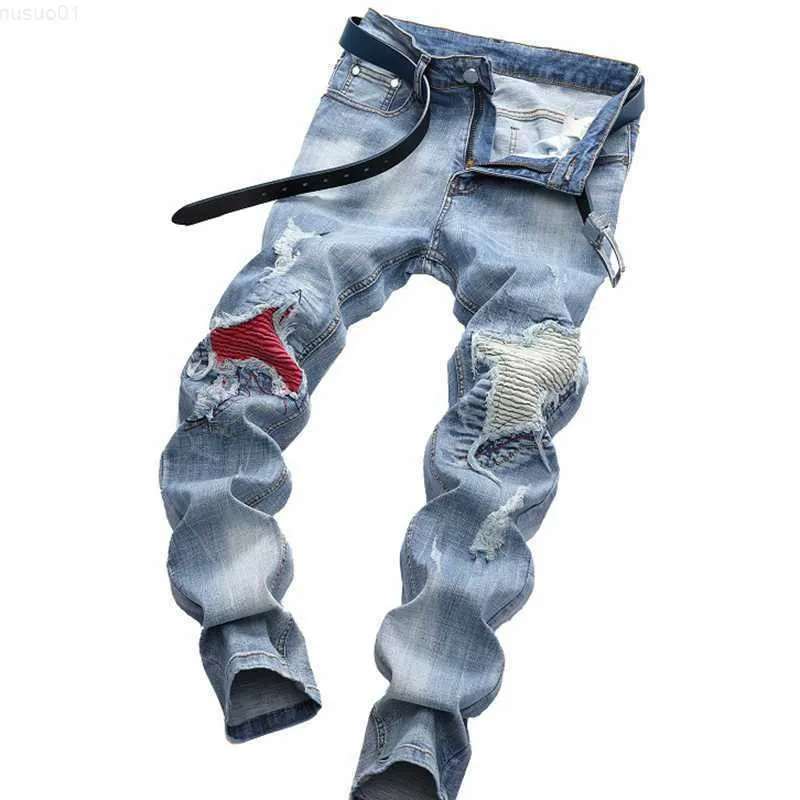 Mannen Jeans Denim Verontruste Medium Baard Effect Casual Mode Broek Plus Size Mannen Retro Hip Hop Party Straat Grote Y2303 L230726