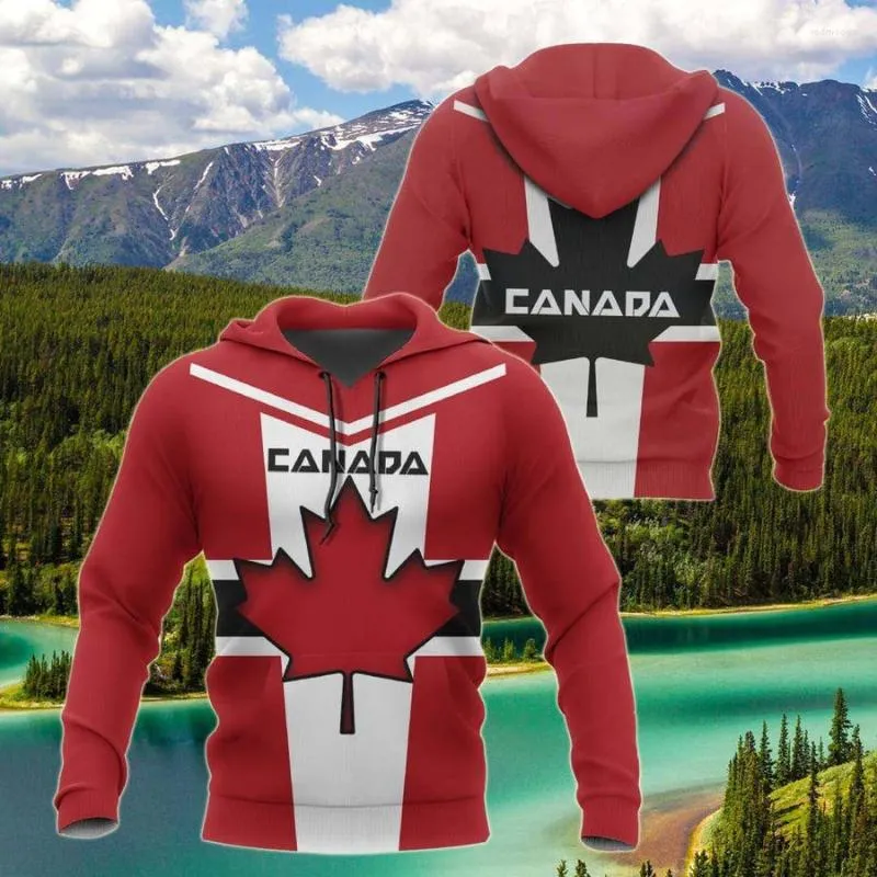 Moletons masculinos primavera e verão 3Dprint Est Proud Canada Flag Team Art Engraçado Harajuku Causal Unissex Unique Moletons/Camisola/Zip