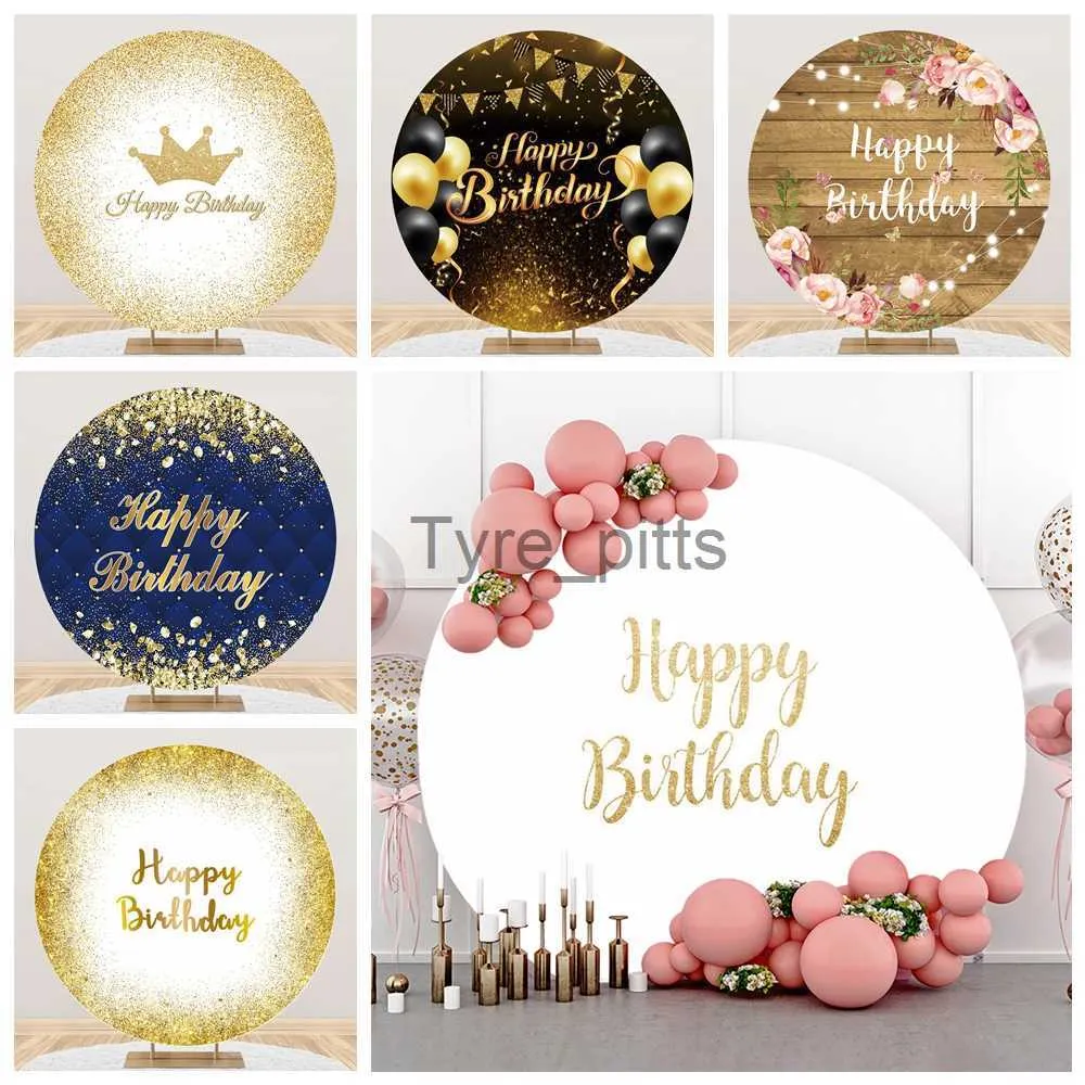 Hintergrundmaterial Runder Geburtstags-Hintergrund mit diamantgoldenem Glitzer, runder Hintergrund, Polyester-Fotohintergrund für Kinder- und Erwachsenengeburtstage