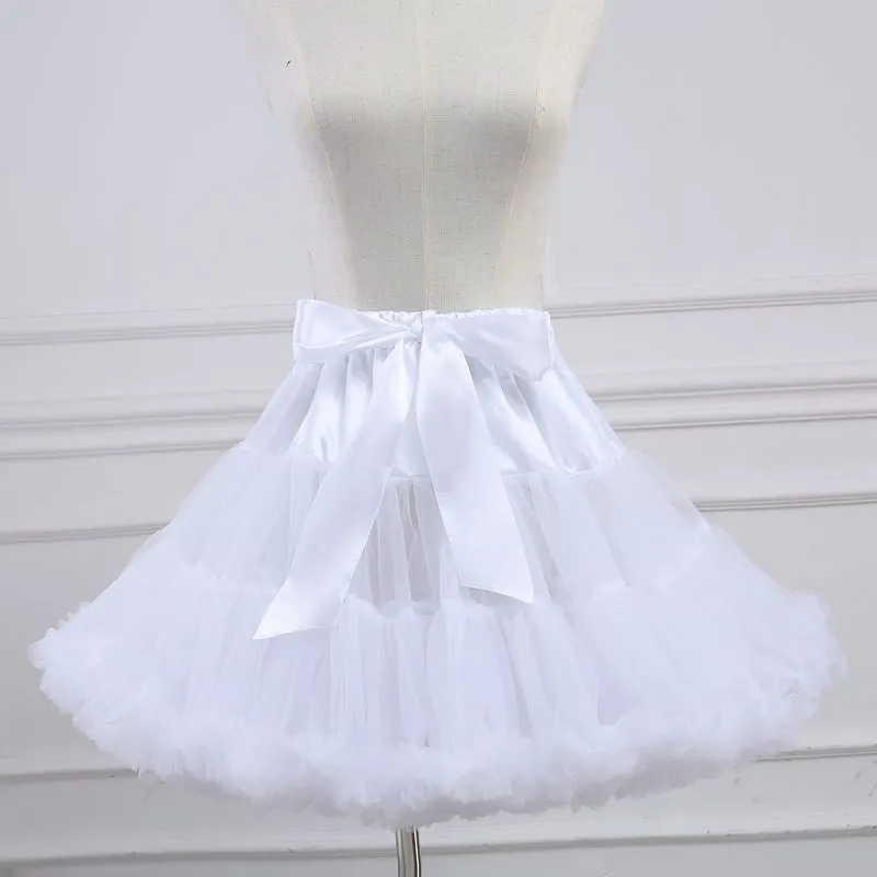 Kvinnor lolita cosplay petticoat a-line puffy tutu kjol lager tyll balett dans pettiskirts stor bowknot underskirt