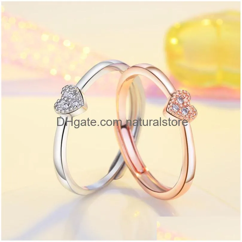 Cluster Rings Diamond Heart Shape Ring Band Finger Rose Gold Adjustable Open Sier Engagement For Women Fashion Jewelry Will And Sandy Dhifa