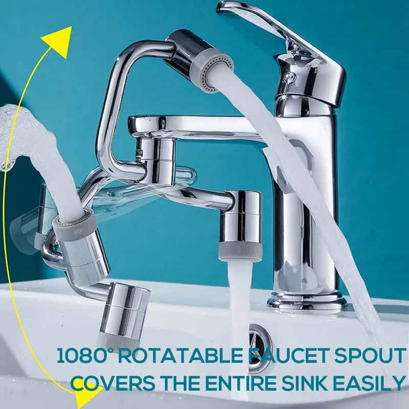 Extension de robinet universelle en acier inoxydable, bras robotique  pivotant à 1080 °, aérateur de robinet