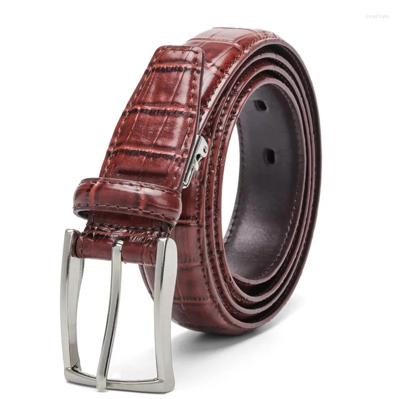 Ceintures décontracté hommes motif Crocodile peau de vache 2.9 CM pour femmes unisexe véritable ceinture en cuir Cinturones Para Hombre noir marron