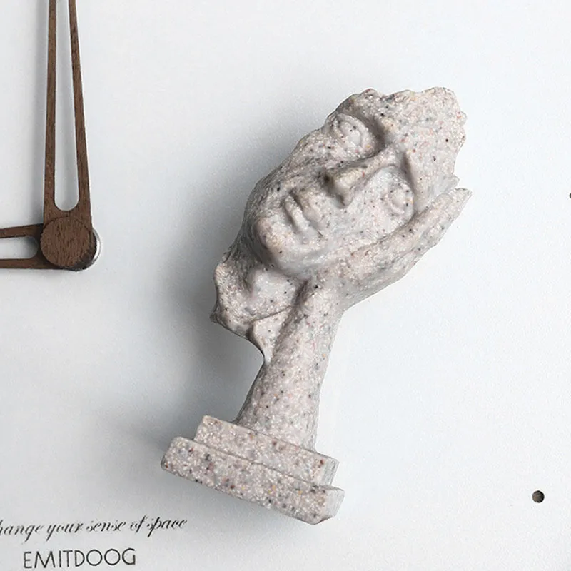 Figuritas de objetos decorativos resina arena y piedra pensador silencioso micrográficos para decoración de escritorio interior objeto escultura 230726