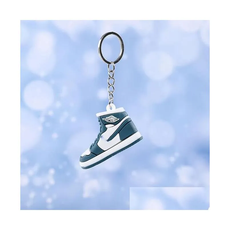 Keychains Lanyards Designer Mini 3D Sneaker Keychain Men Women Kids Key Ring Gift Shoes Handbag Chain Basketball Sile Drop Dhovi