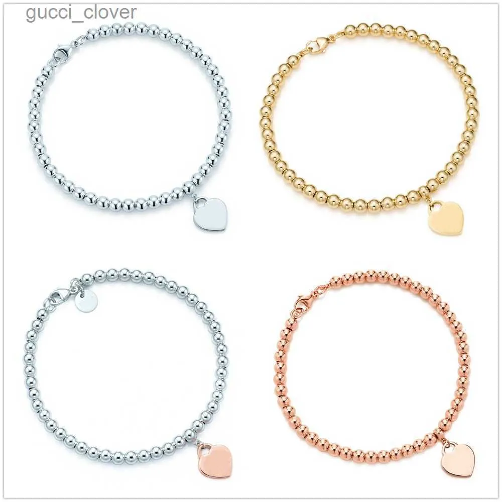 أزياء 925 Sterling Silver Tag Love Heart Bracelets الأصلية الكلاسيكية T Beded Bracelet 4mm Rose Gold Bead Man Women Women Jewelry Gifts with Box