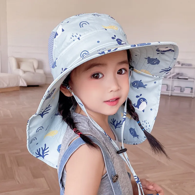 Kids Sun Hat UPF 50 Wide Brim Chin Strap Outdoor Swim Beach Pool Hat