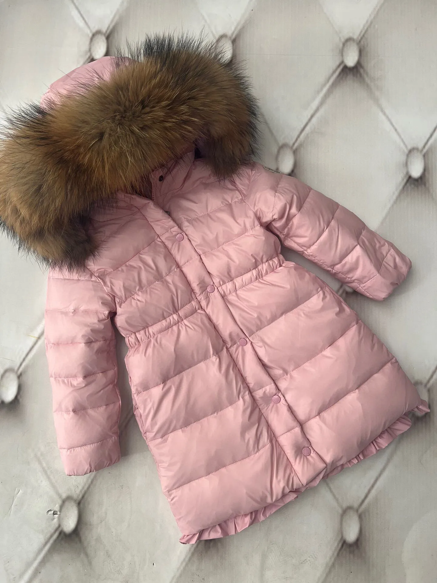 Kids girls boys puffer trench down pink coats designer fox fur hooded coat fashion girl boy jacket winter warm duck down jackets children s windproof