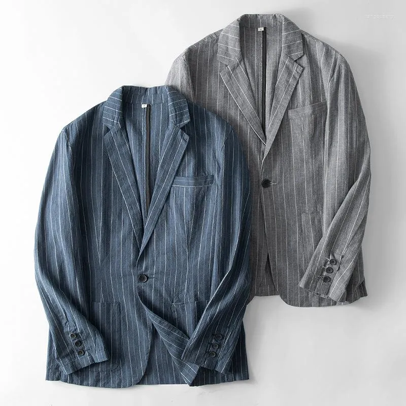 Męskie garnitury męskie bawełniane lniane pasiaste blazer kurtka 2023 Spring Autumn oddychający sportowy płaszcz biznesowy