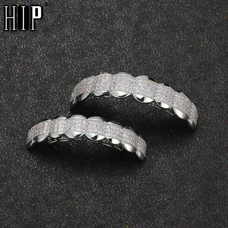 Hip Hop Cz Teeth Caps Cubic Zirconia Iced Micro Pave Top&bottom Charm Grills Set for Men Women Jewelry Gift 230726