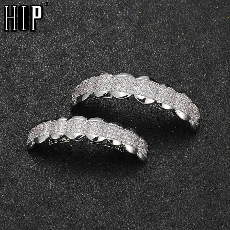 Hip Hop Cz Denti Caps Cubic Zirconia Iced Micro Pave Topbottom Charm Griglie Set per uomo Donna Gioielli regalo 230726