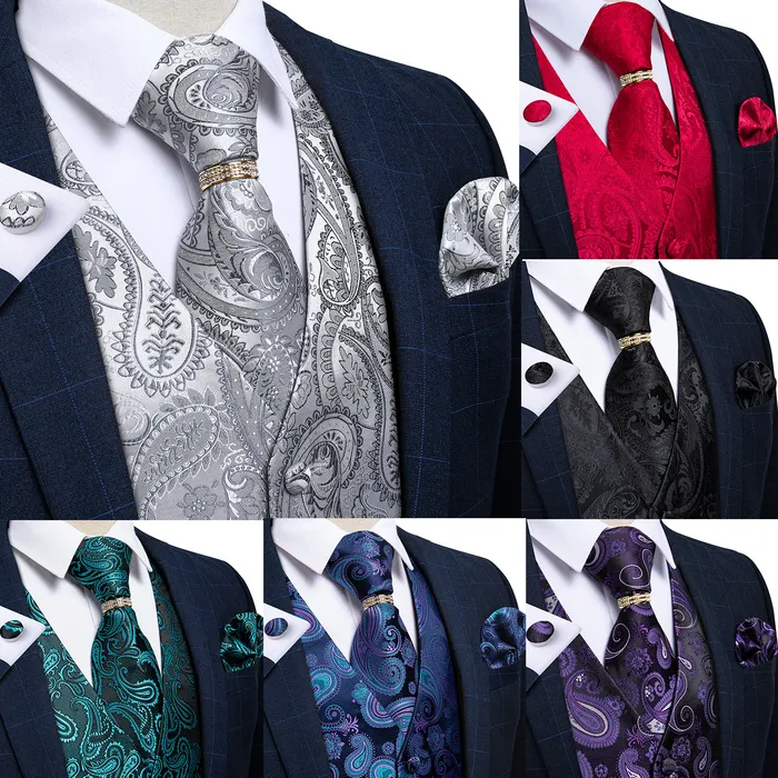 Män västar män väst slips set klassisk bröllop paisley svart guld paisley tuxedo kostym väst formell klänning man maistcoat ärmlös väst dibangu 230725