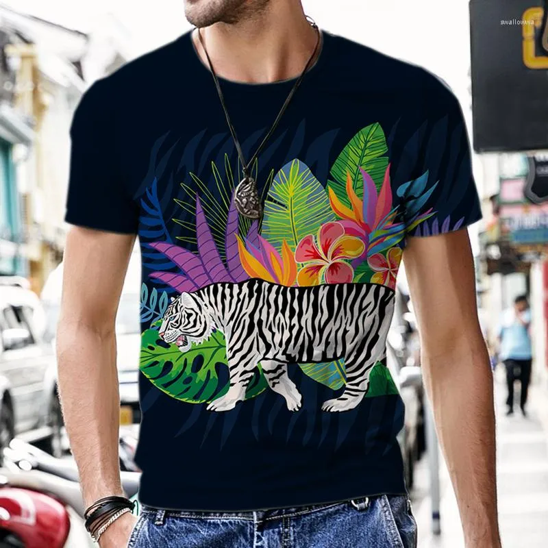 T-shirt da uomo T-shirt oversize da uomo T-shirt moda estiva cool per abbigliamento maschile Casual Harajuku Jungle Tiger 3D Print Shirt Top